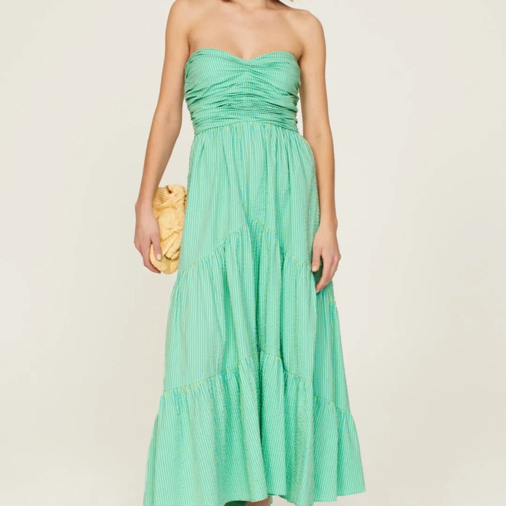 Cinq à Sept Strapless Green/Blue Dress